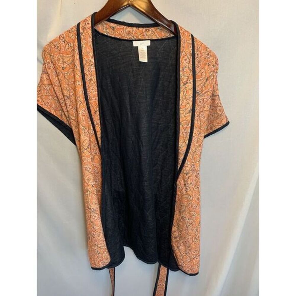 J Jill Belted Quilted Ruana Jacket Kimono Size S-L Orange Paisley Belted - Picture 4 of 7